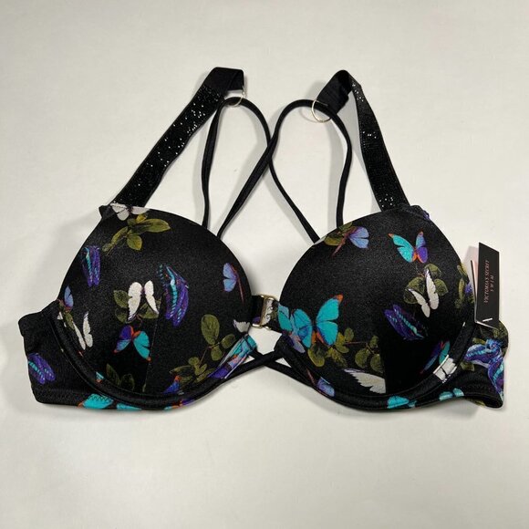 Victoria Secret 36D Bombshell Push Up Bikini Top Butterfly Print Shine Strap - Picture 6 of 10